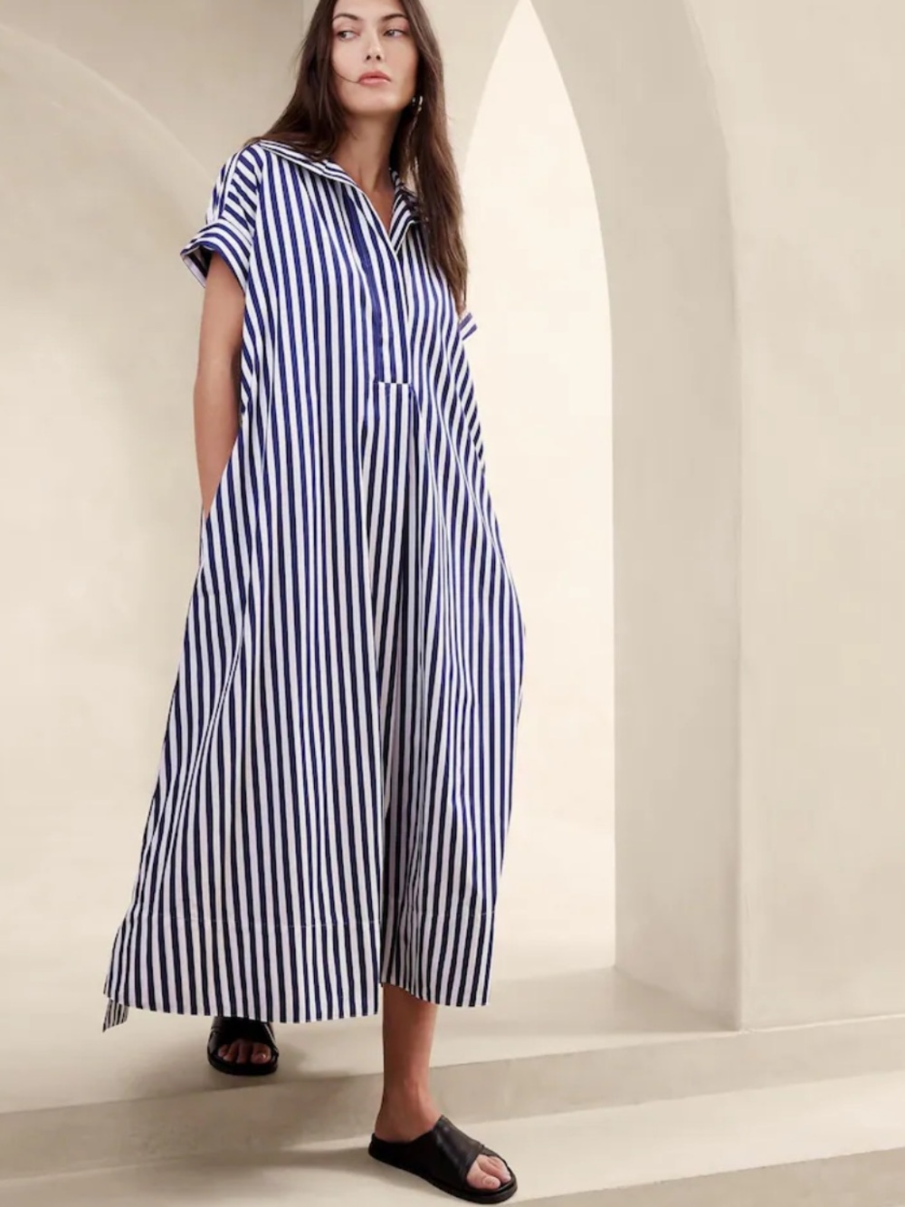 Banana Republic Navy and White Stripe Popover Maxi Dress, NWOT, Size XS/S